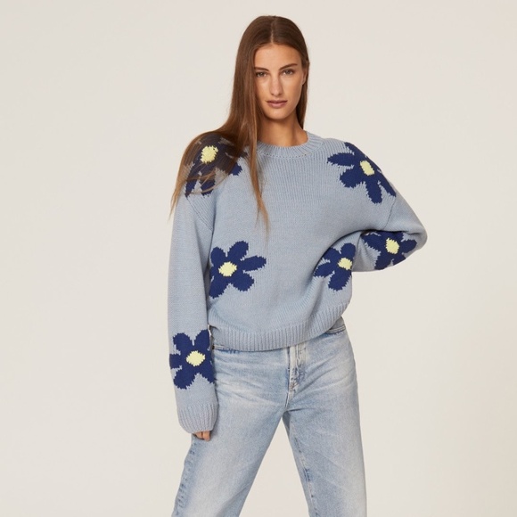Rails Blue Floral Crew Neck Sweater - Picture 1 of 7